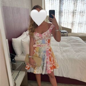 Zimmermann Pink and Green Floral Off-Shoulder Dress